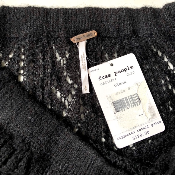 free people black sweater dolman sleeve pointelle - Picture 3 of 8